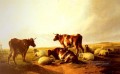 風景の中の牛と羊 農場の動物 牛 トーマス・シドニー・クーパー